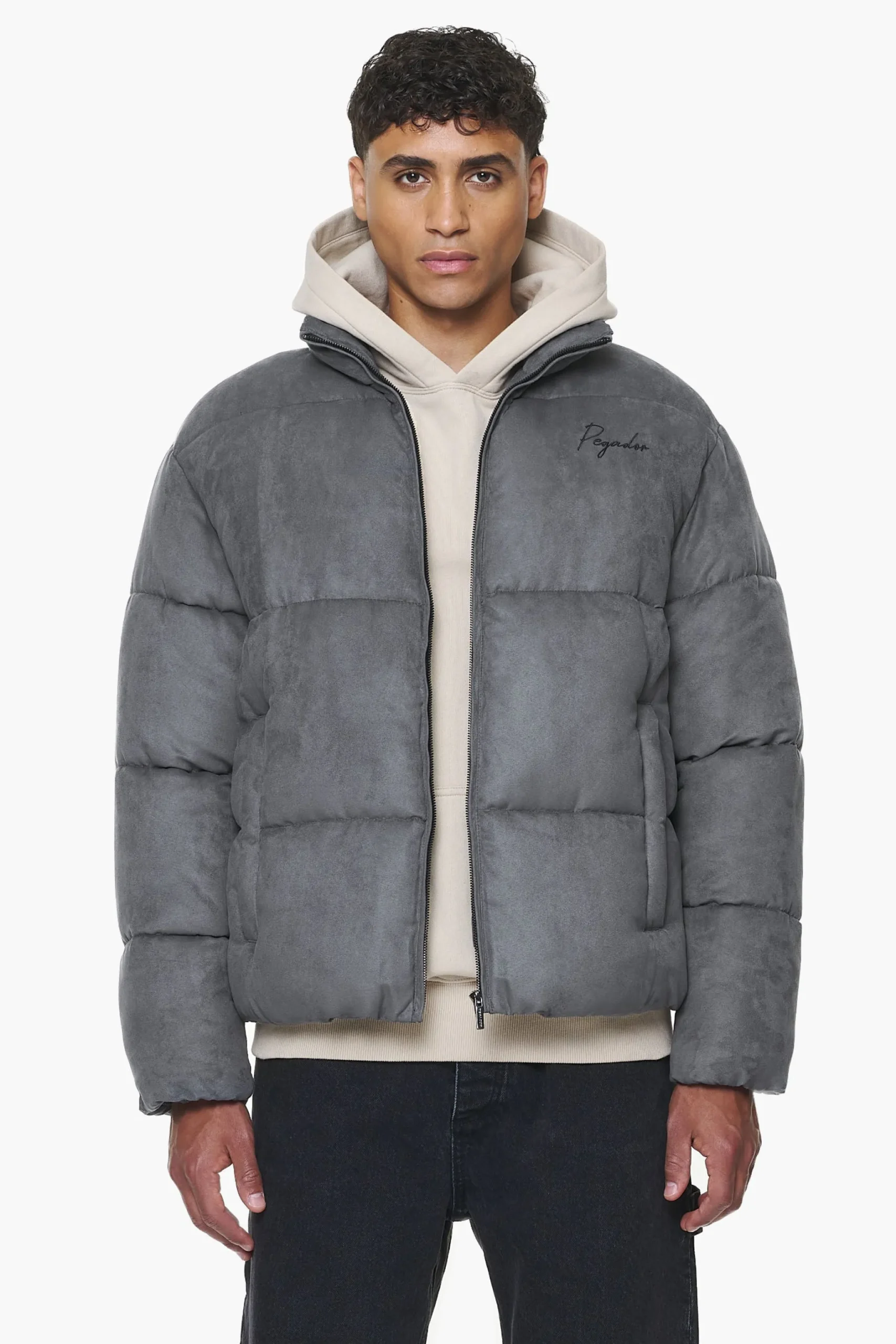 Pegador Jackets|Neum Suede Puffer Jacket Dark Grey