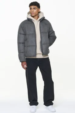 Pegador Jackets|Neum Suede Puffer Jacket Dark Grey