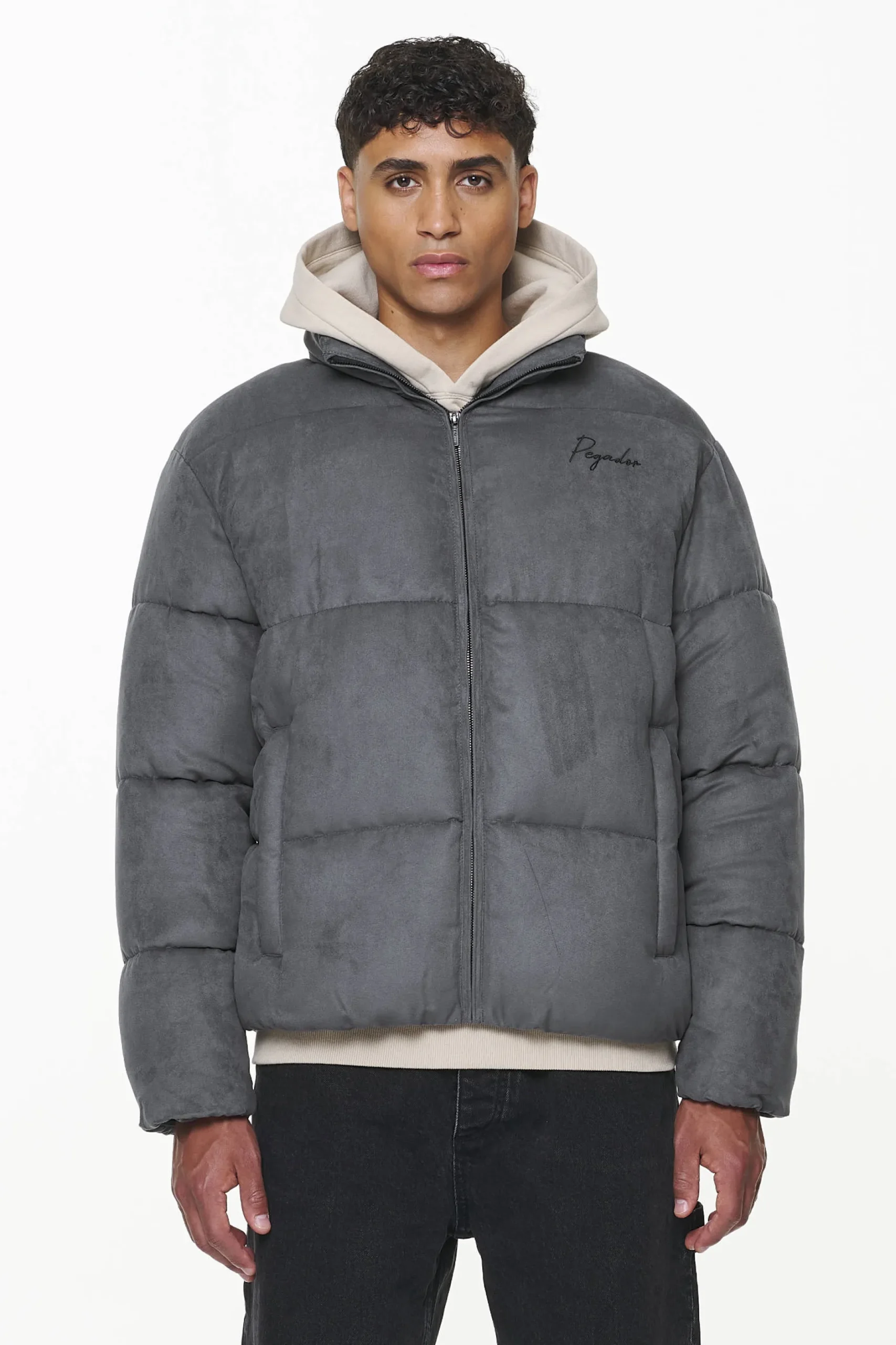 Pegador Jackets|Neum Suede Puffer Jacket Dark Grey