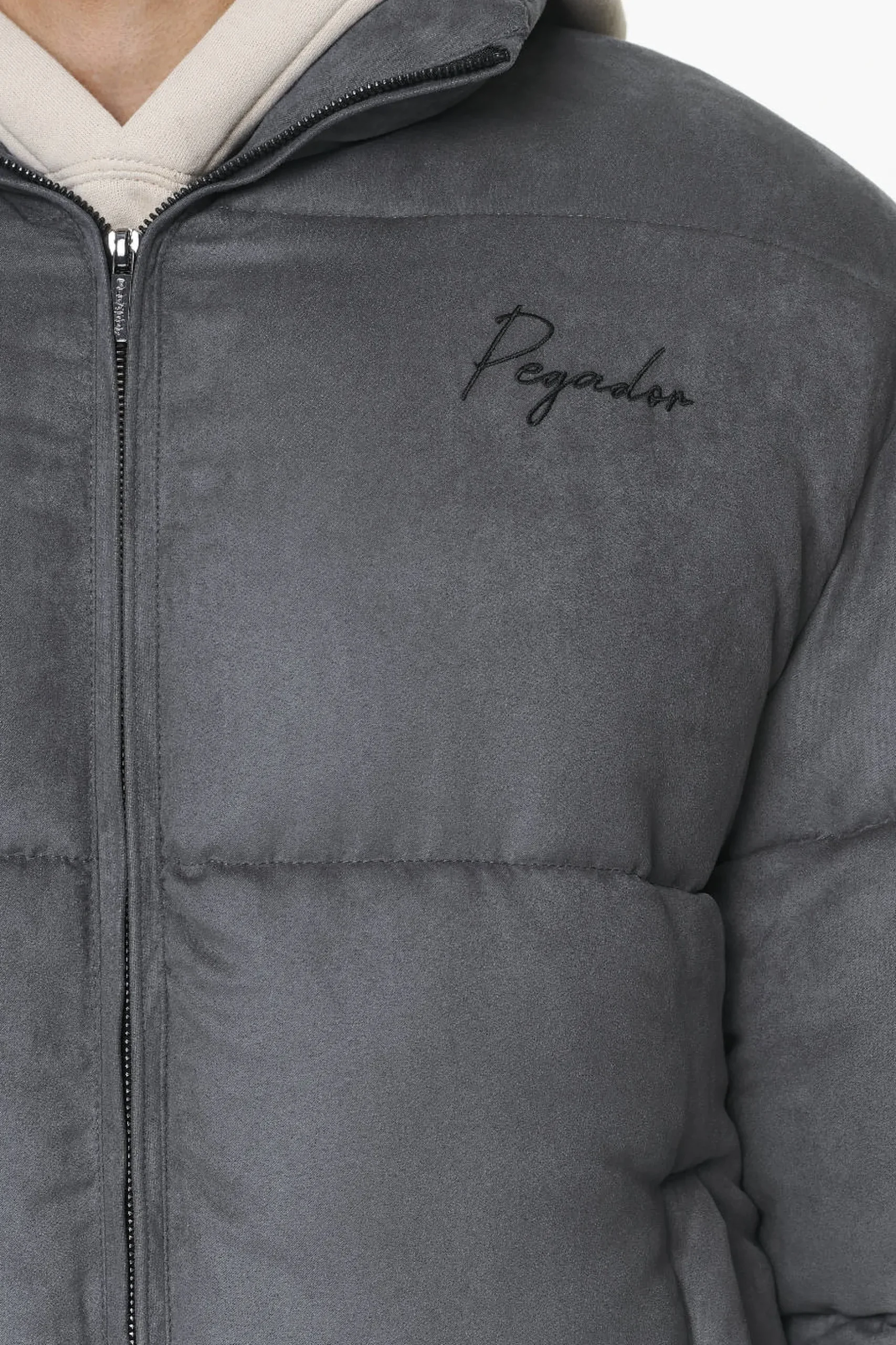 Pegador Jackets|Neum Suede Puffer Jacket Dark Grey