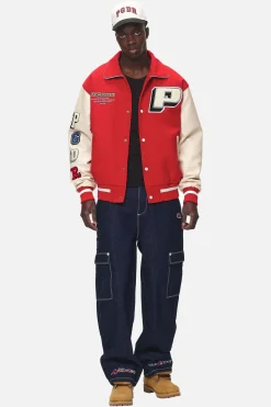 Pegador Jackets|Oris Varsity Jacket Red Cream