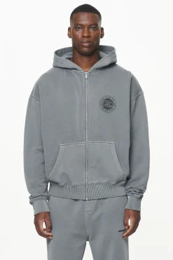 Pegador Hoodies|Zip Hoodies|Orsett Oversized Sweat Jacket Vintage Grey