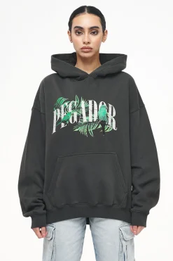 Pegador Hoodies|Palm Oversized Hoodie Vintage Washed Iron Grey