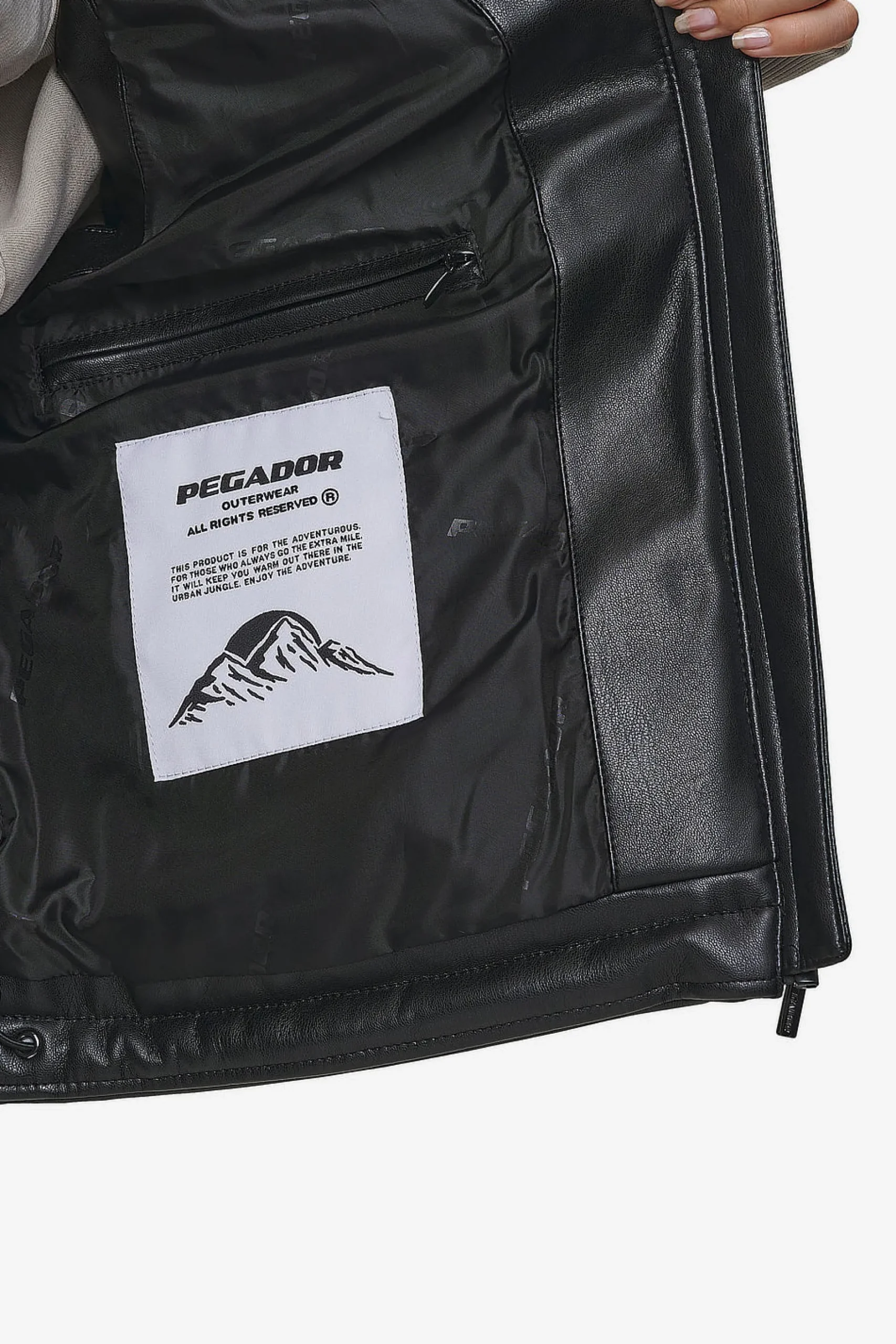 Pegador Vests|Priory Faux Leather Puffer Vest Metal Logo Black
