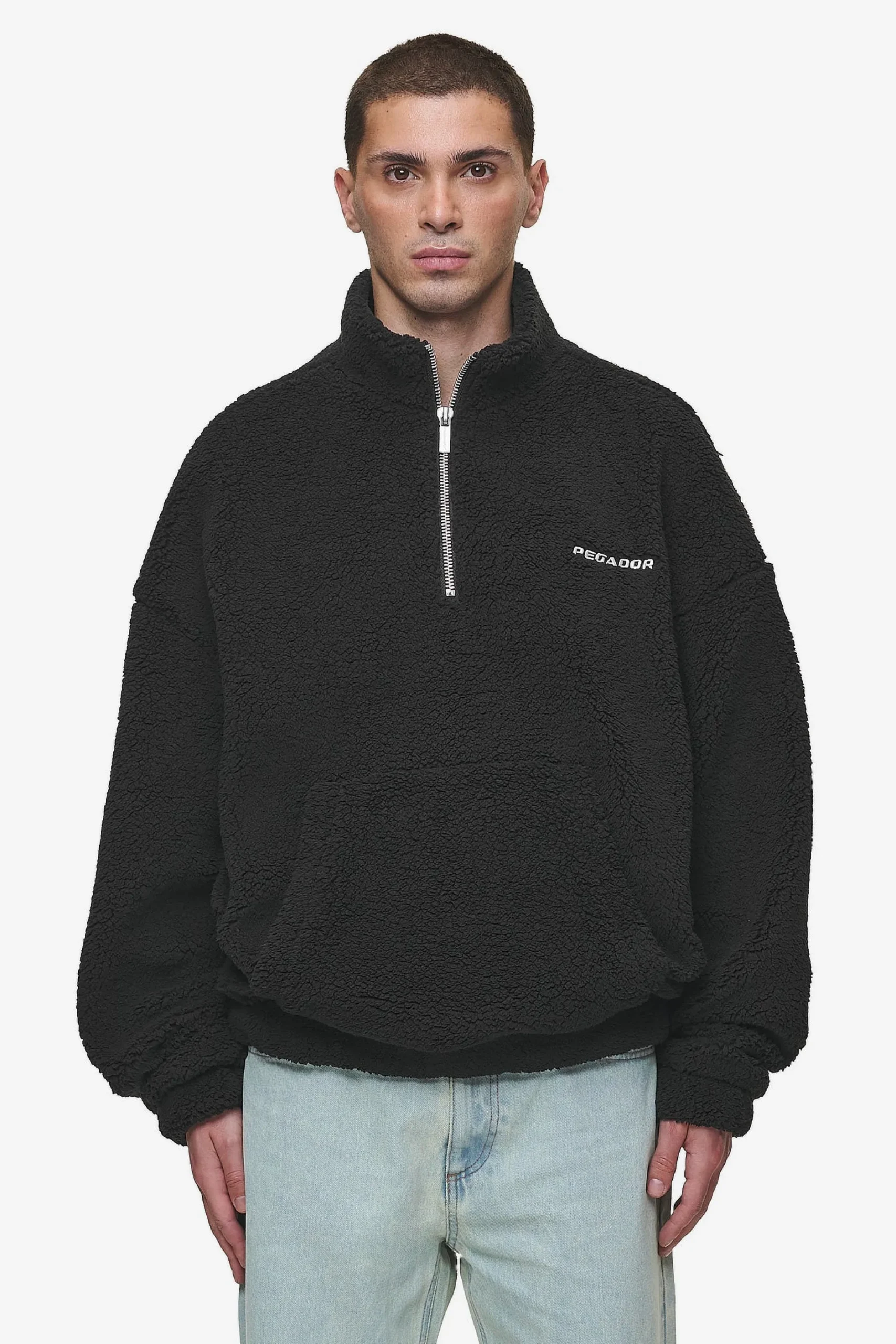 Pegador Sweaters|Puka Teddy Half Zip Sweater Black