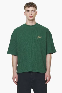 Pegador Tees|Quat Waffle Boxy Tee Vintage Washed British Green