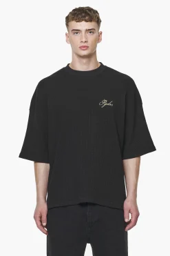 Pegador Tees|Quat Waffle Boxy Tee Vintage Washed Onyx Black