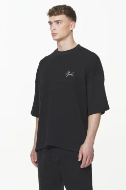 Pegador Tees|Quat Waffle Boxy Tee Vintage Washed Onyx Black