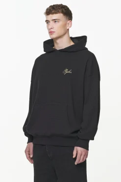 Pegador Hoodies|Quat Waffle Oversized Hoodie Vintage Washed Onyx Black