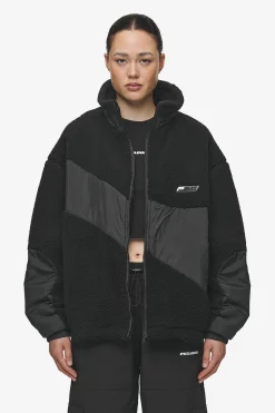 Pegador Jackets|Risa Teddy Fabric Mix Jacket Black