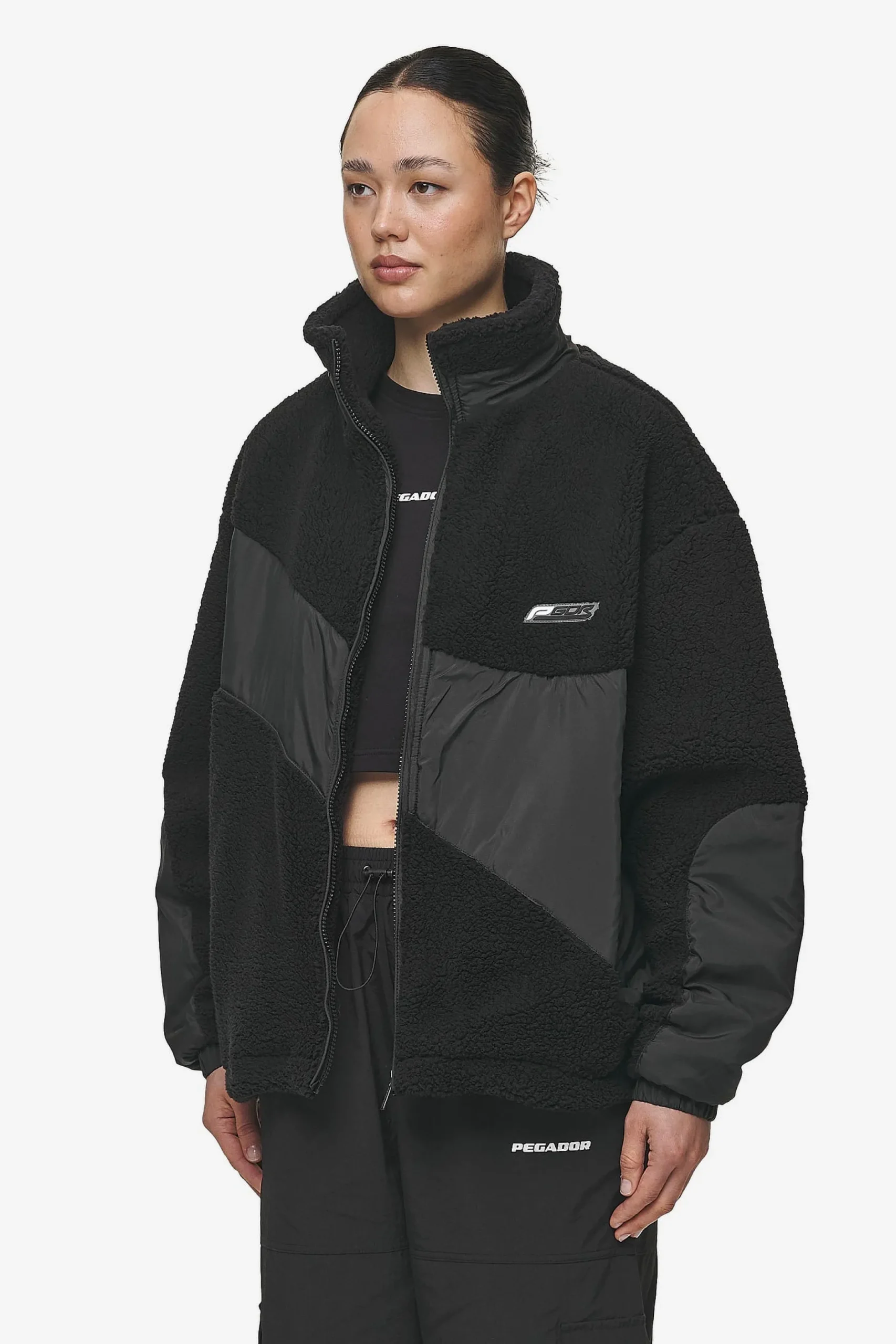 Pegador Jackets|Risa Teddy Fabric Mix Jacket Black