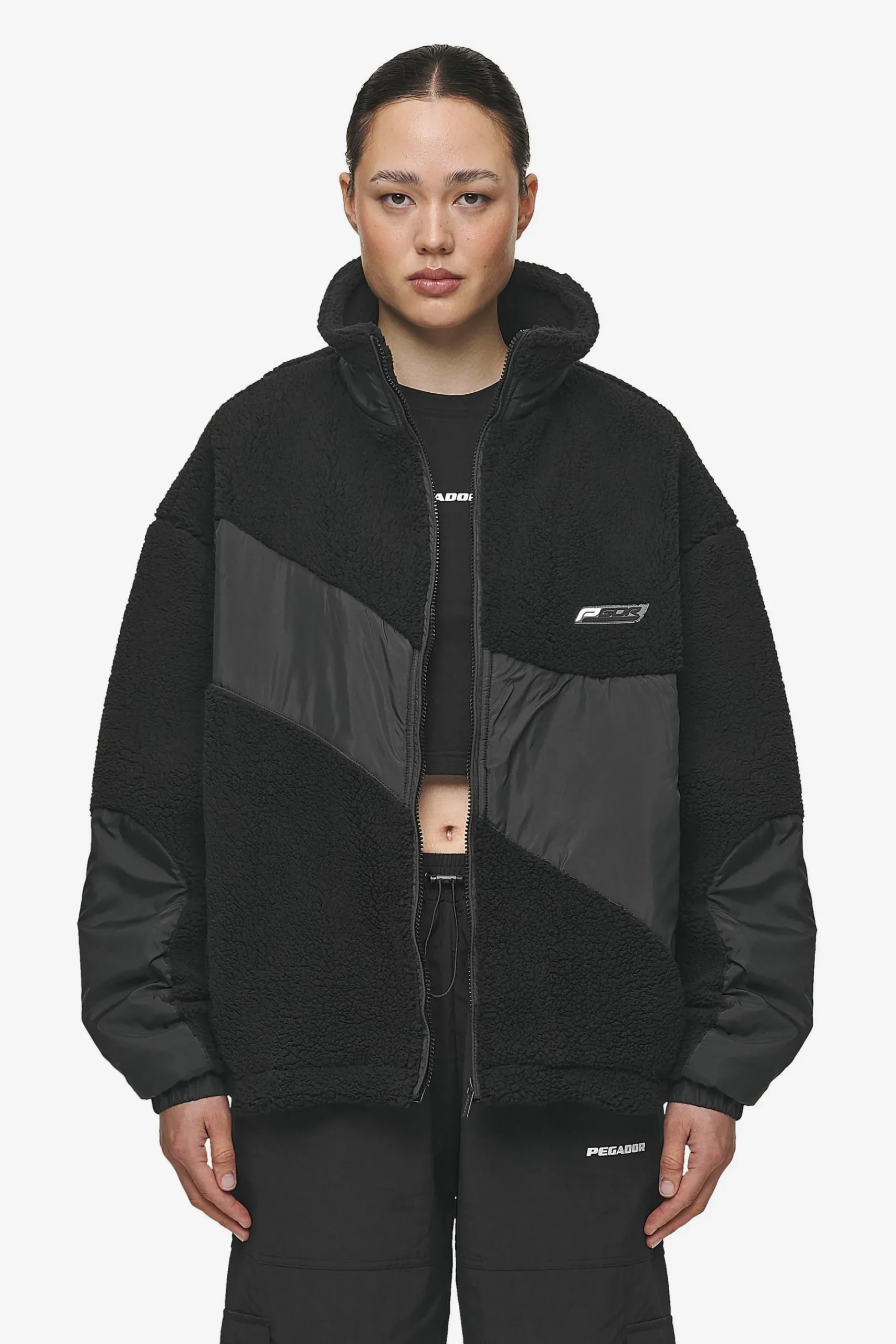 Pegador Jackets|Risa Teddy Fabric Mix Jacket Black