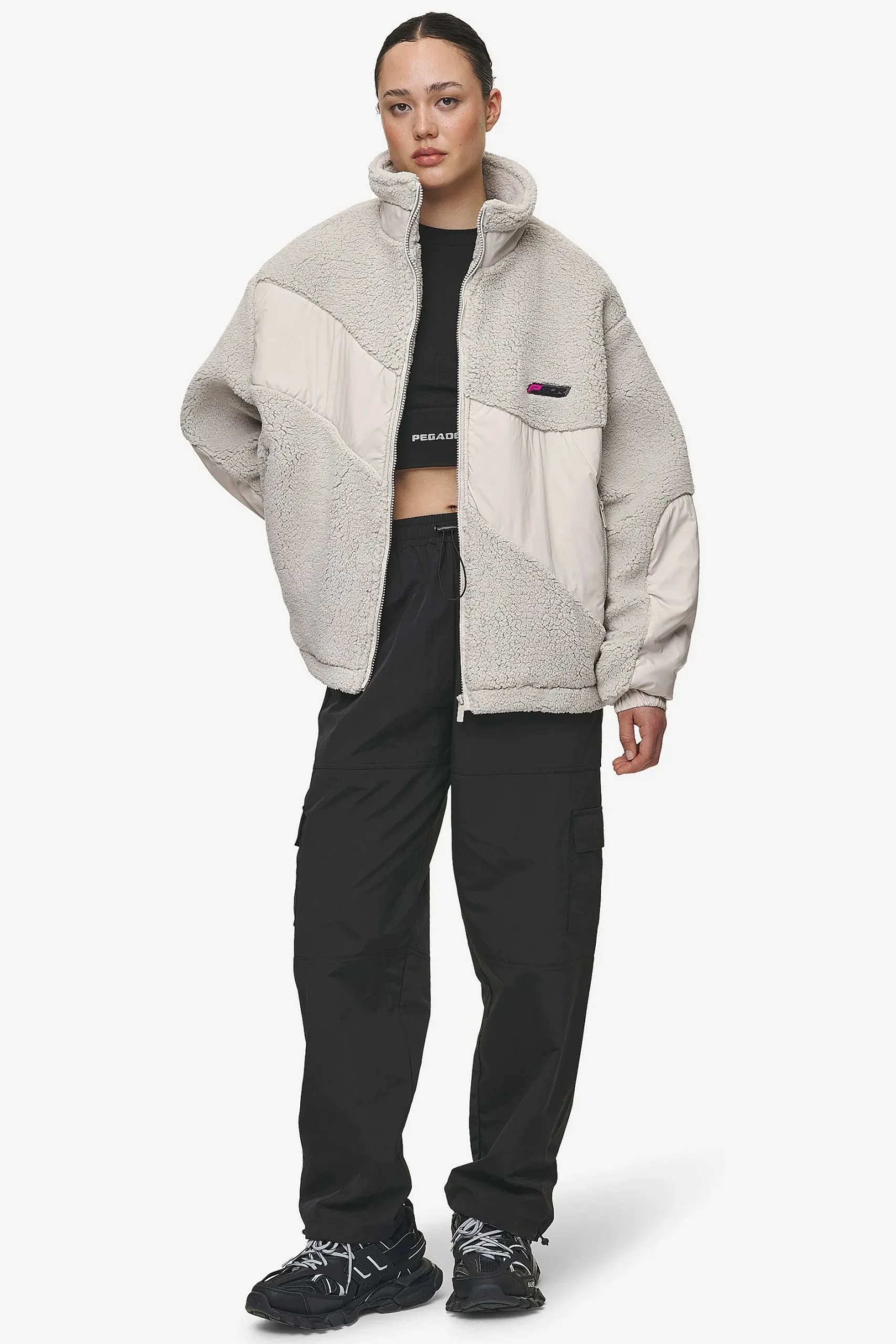 Pegador Jackets|Risa Teddy Fabric Mix Jacket Moon Grey