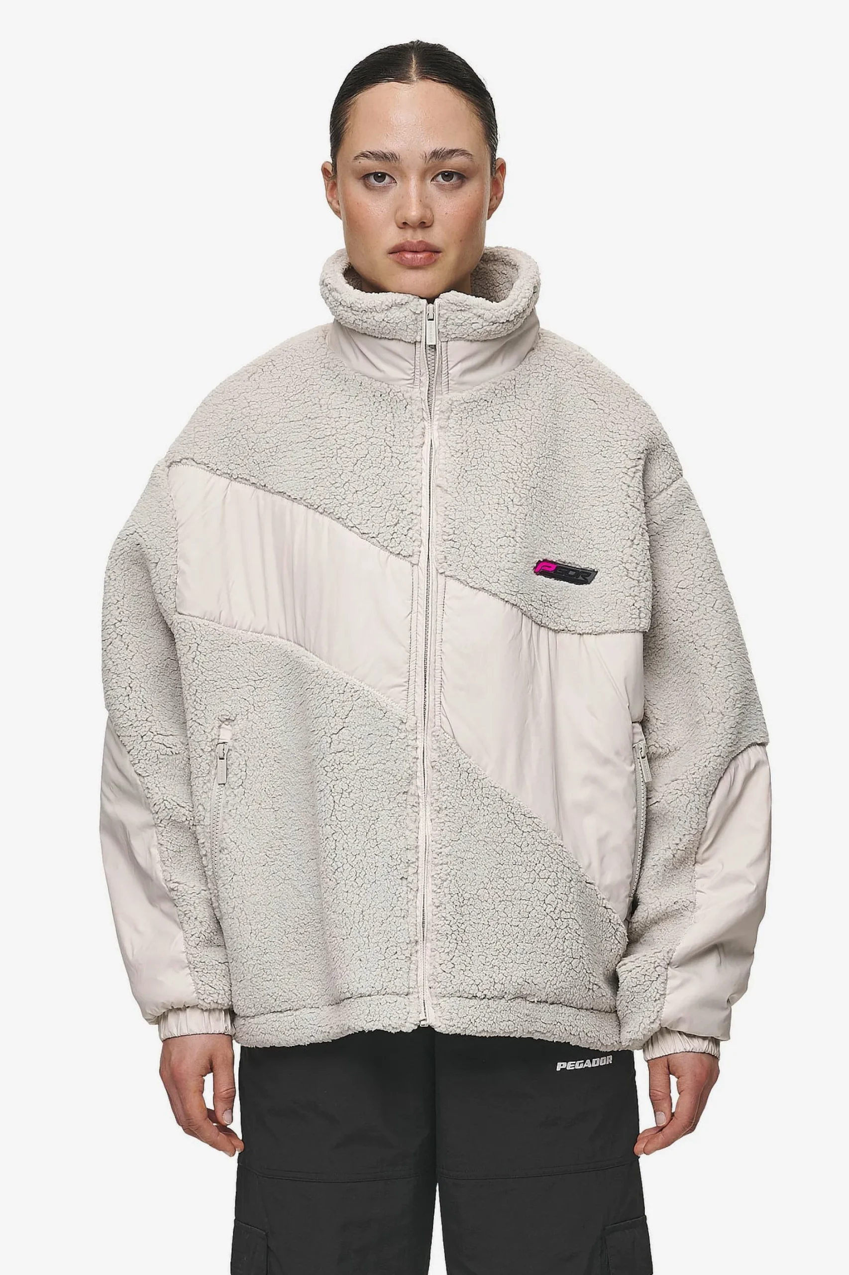 Pegador Jackets|Risa Teddy Fabric Mix Jacket Moon Grey