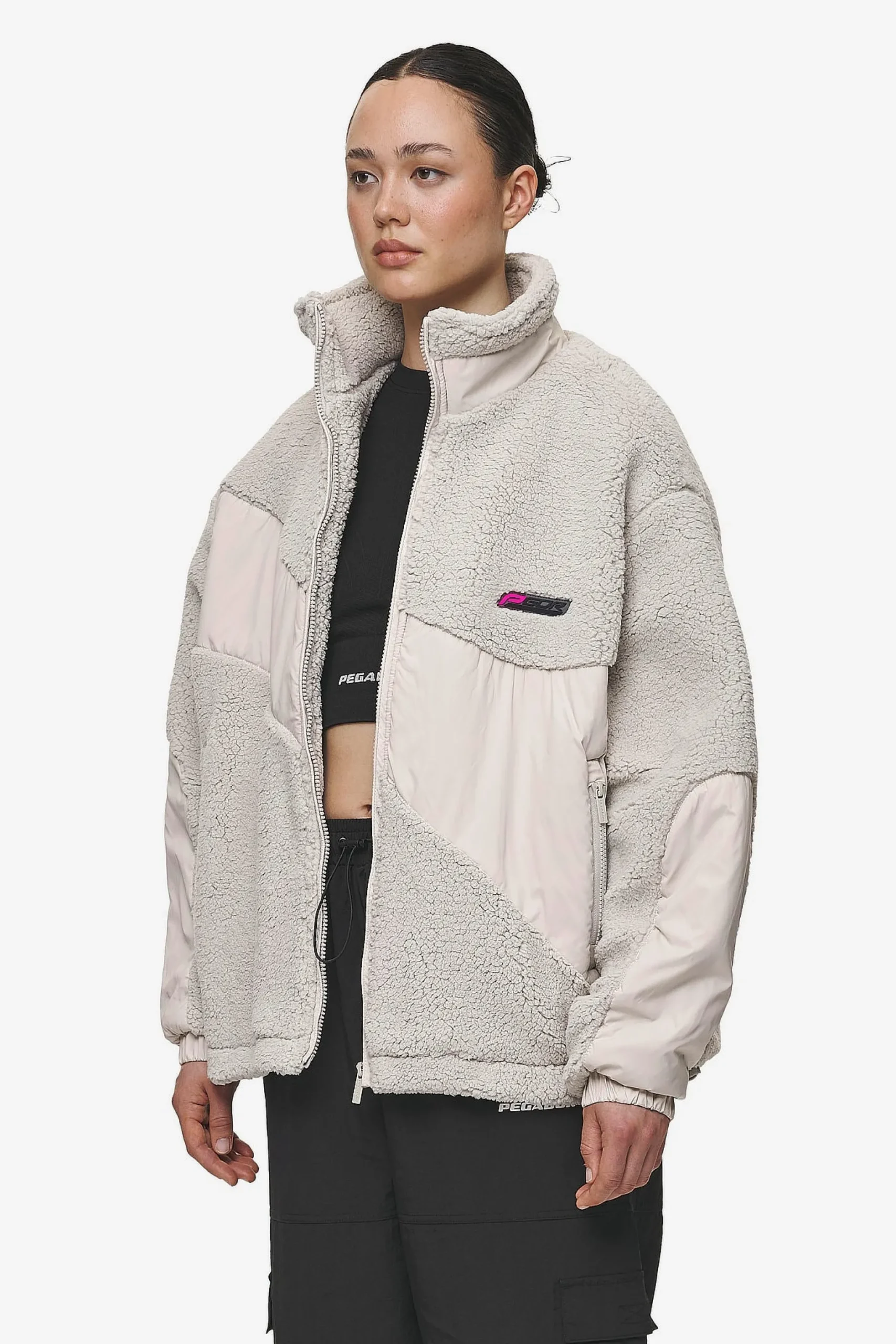 Pegador Jackets|Risa Teddy Fabric Mix Jacket Moon Grey