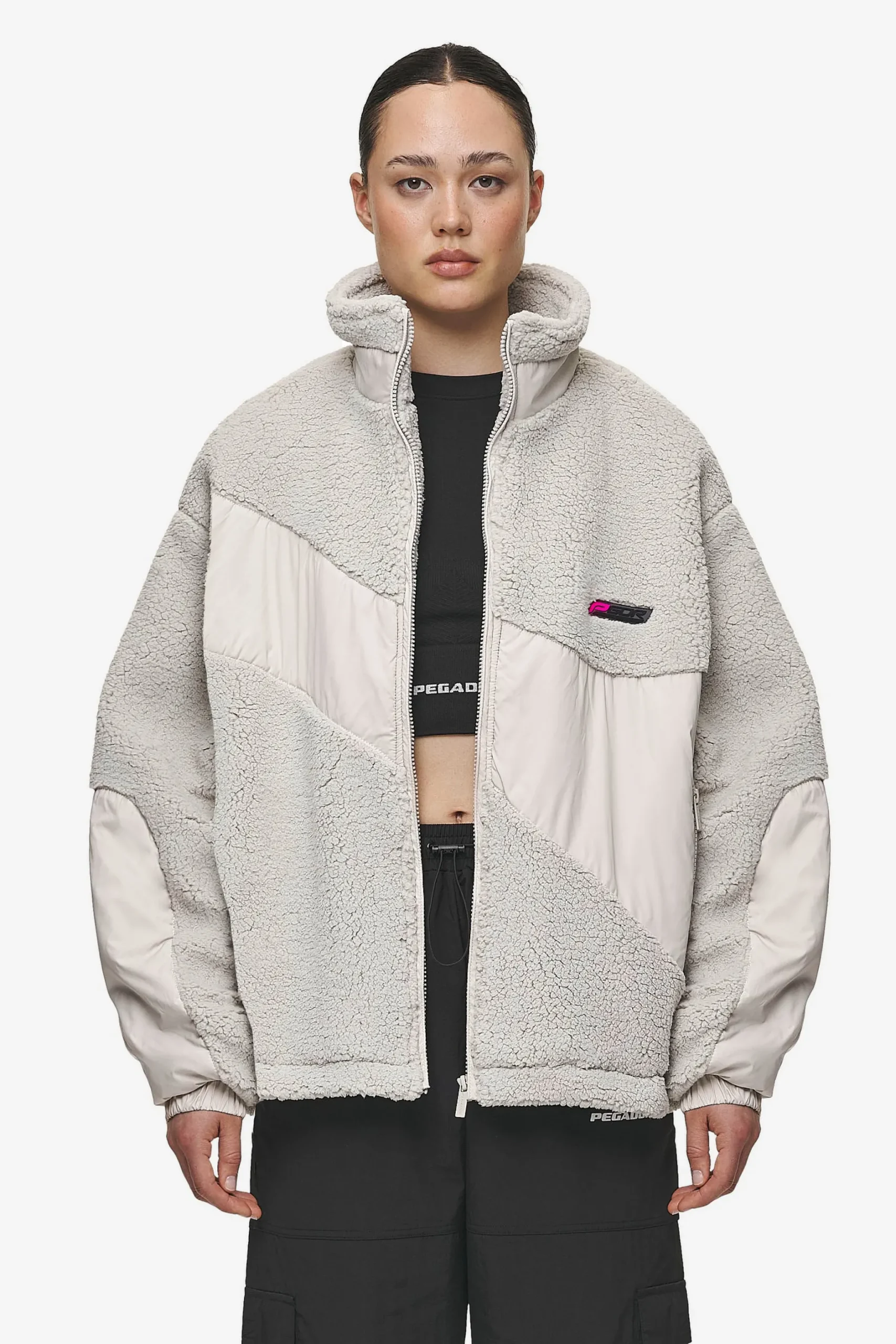 Pegador Jackets|Risa Teddy Fabric Mix Jacket Moon Grey
