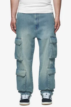Pegador Jeans|Romain Wide Denim Cargo Pants Washed Vintage Blue
