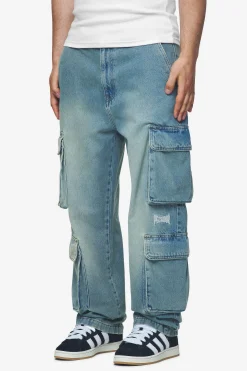 Pegador Jeans|Romain Wide Denim Cargo Pants Washed Vintage Blue