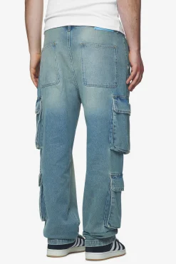 Pegador Jeans|Romain Wide Denim Cargo Pants Washed Vintage Blue