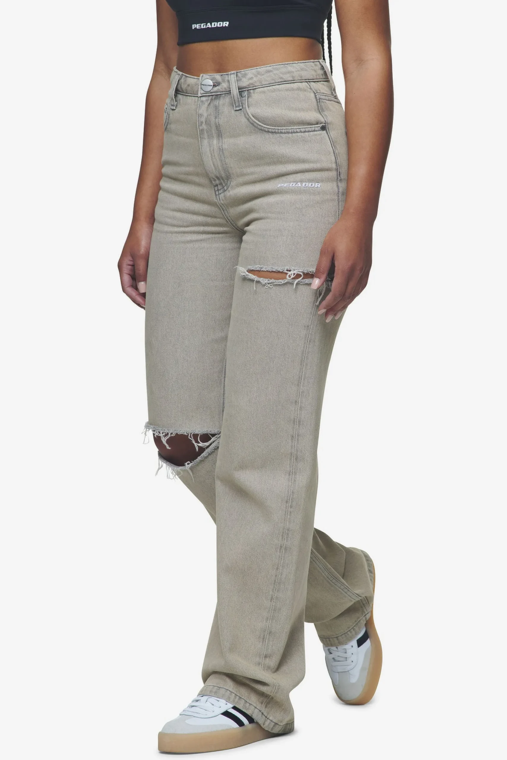 Pegador Jeans|Romani Destroyed High Waist Jeans Washed Coast Sand