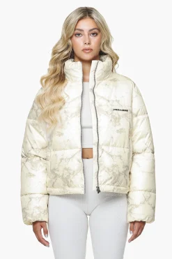 Pegador Jackets|Royal Marble Puffer Jacket Bone White Fossil Taupe