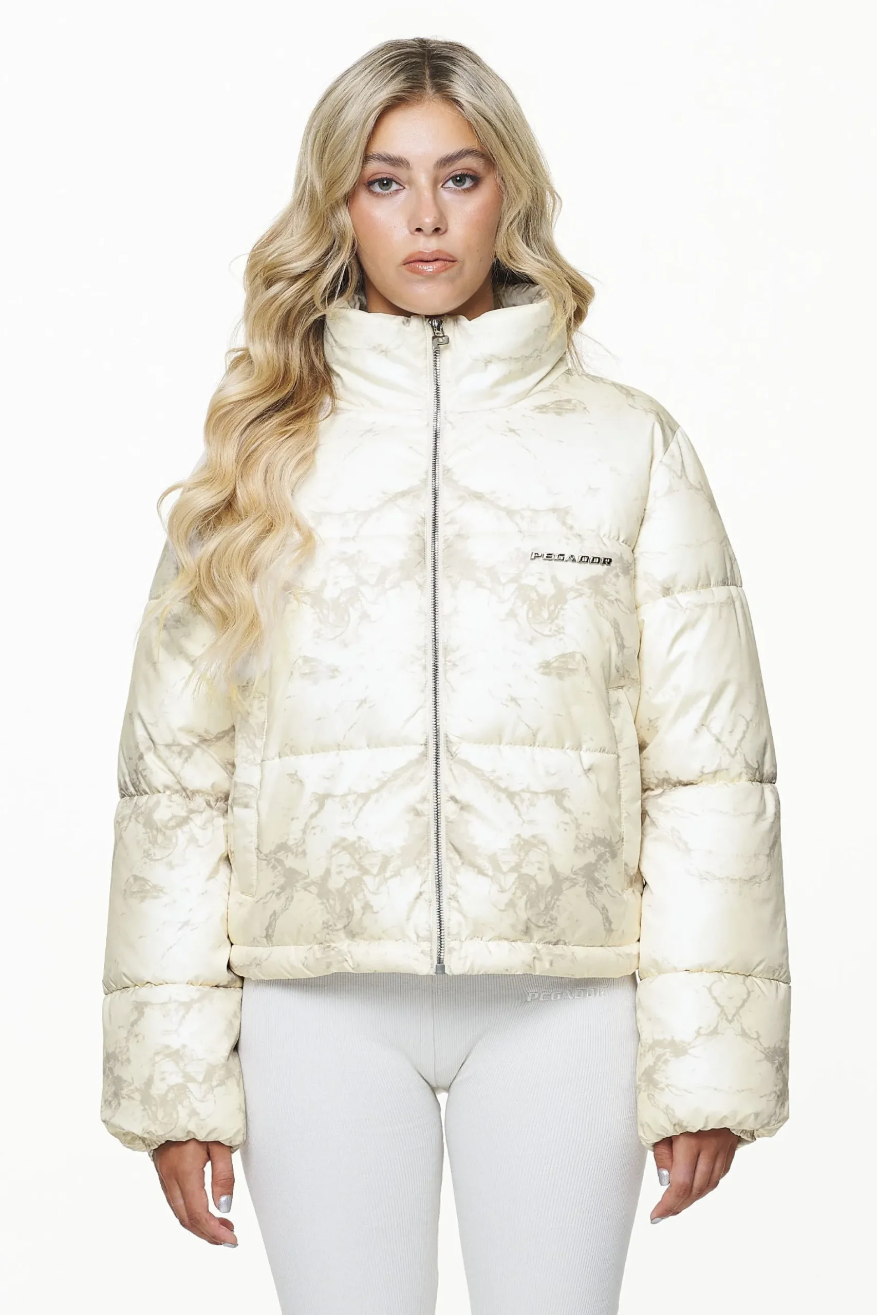 Pegador Jackets|Royal Marble Puffer Jacket Bone White Fossil Taupe