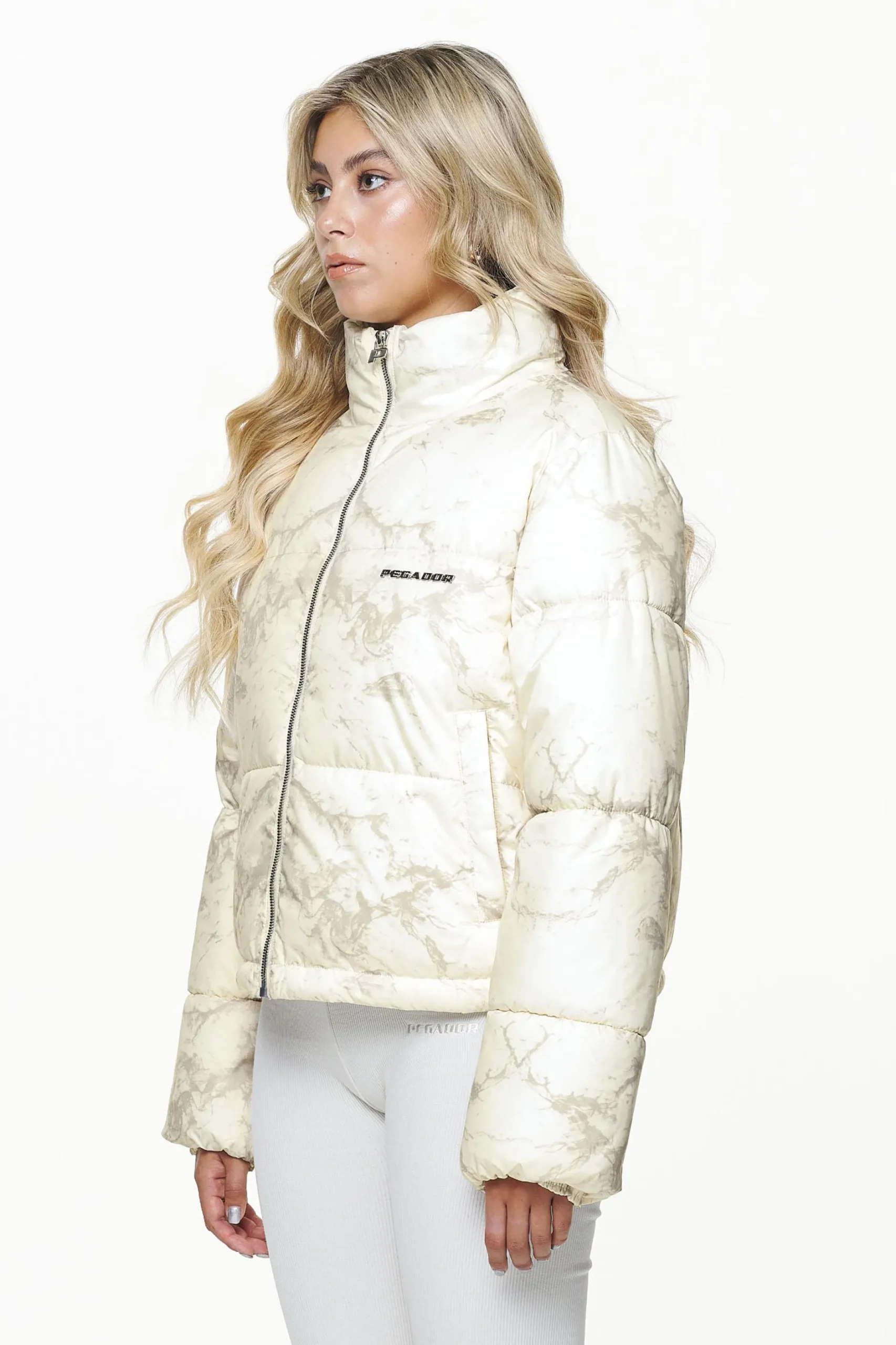 Pegador Jackets|Royal Marble Puffer Jacket Bone White Fossil Taupe