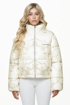 Pegador Jackets|Royal Marble Puffer Jacket Bone White Fossil Taupe