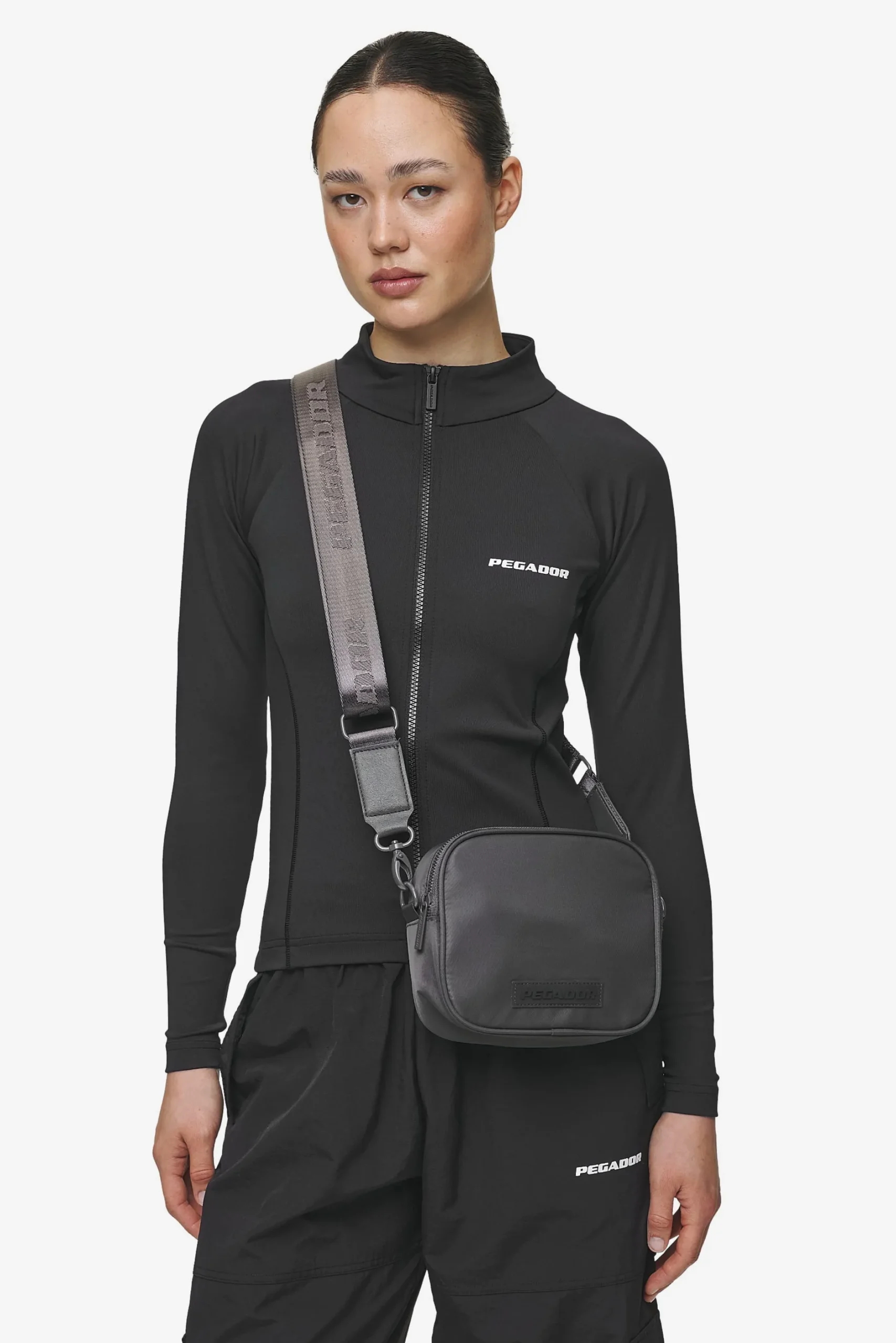 Pegador Bags|Bags|Rubber Logo Patch Nylon Shoulder Strap Bag Anthracite