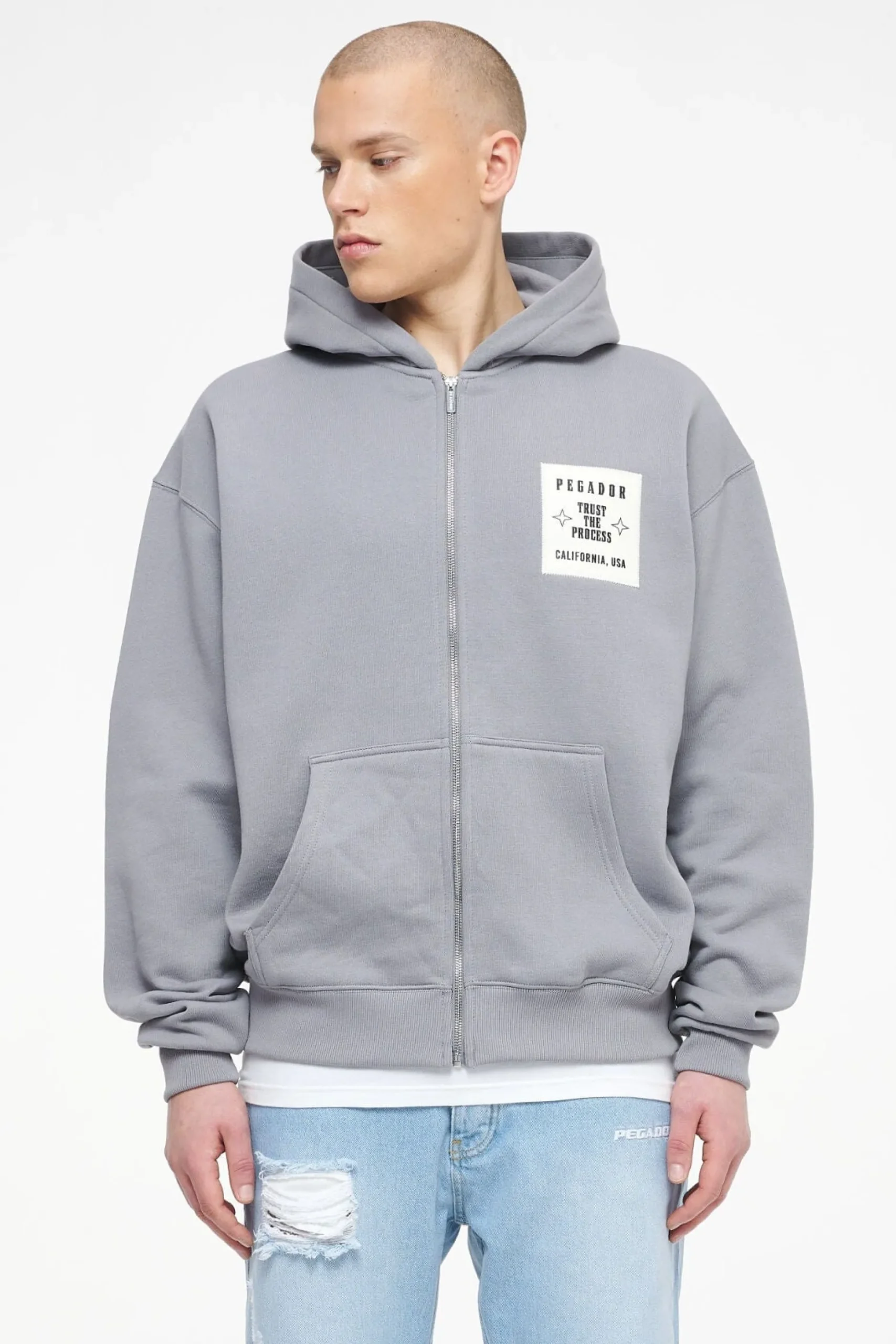 Pegador Hoodies|Zip Hoodies|Salal Oversized Sweat Jacket Vintage Washed Dusk Grey
