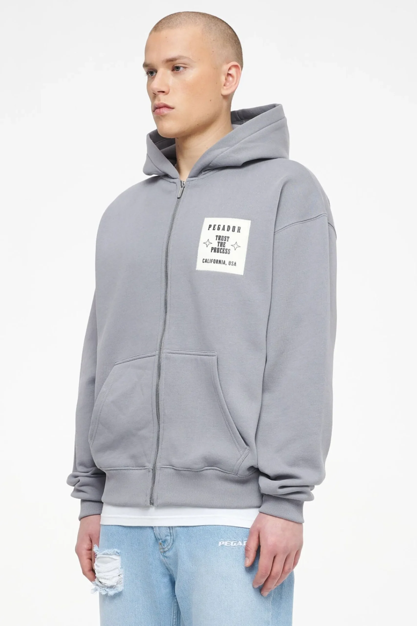 Pegador Hoodies|Zip Hoodies|Salal Oversized Sweat Jacket Vintage Washed Dusk Grey