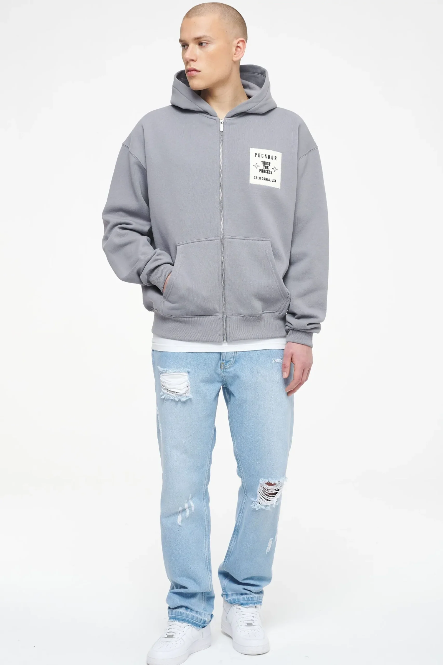Pegador Hoodies|Zip Hoodies|Salal Oversized Sweat Jacket Vintage Washed Dusk Grey