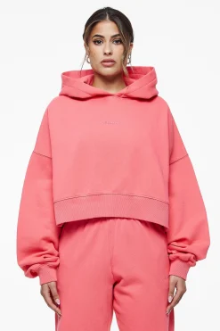 Pegador Hoodies|Salita Oversized Cropped Hoodie Vintage Washed Strawberry Gum