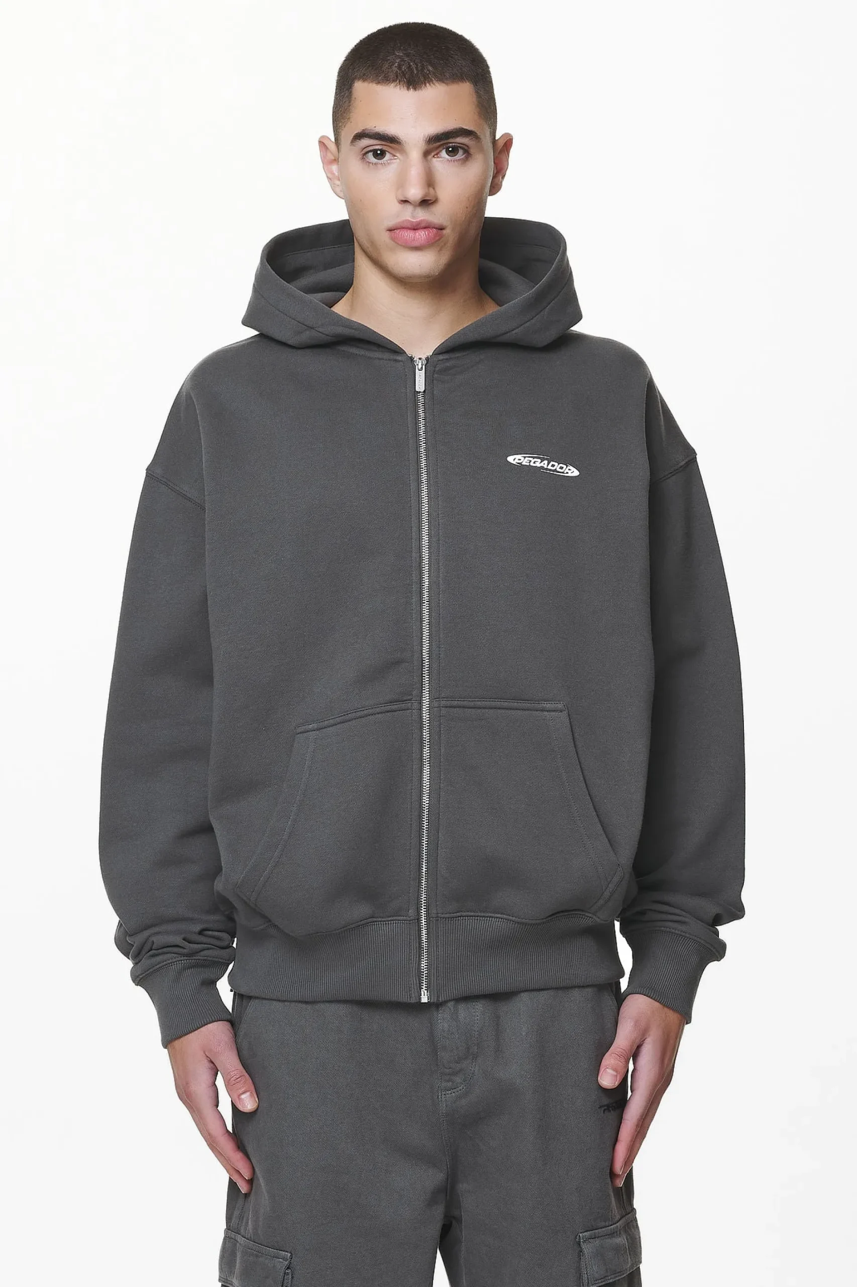 Pegador Hoodies|Zip Hoodies|Sanit Oversized Sweat Jacket Washed Volcano Grey