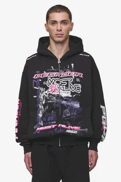 Pegador Hoodies|Zip Hoodies|Saxon Oversized Sweat Jacket Washed Black