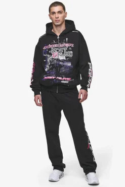 Pegador Hoodies|Zip Hoodies|Saxon Oversized Sweat Jacket Washed Black