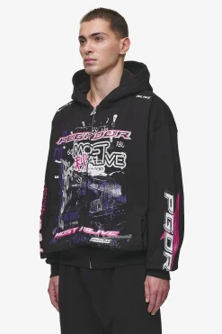 Pegador Hoodies|Zip Hoodies|Saxon Oversized Sweat Jacket Washed Black