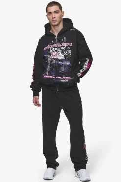 Pegador Hoodies|Zip Hoodies|Saxon Oversized Sweat Jacket Washed Black