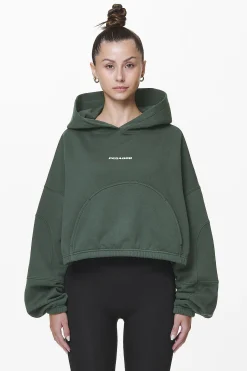 Pegador Hoodies|Skei Logo Oversized Cropped Hoodie Washed Sage Green