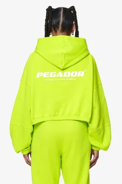 Pegador Hoodies|Skei Logo Oversized Cropped Hoodie Washed Lime Yellow