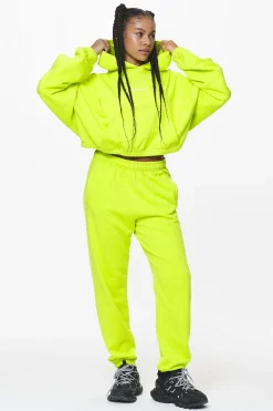 Pegador Hoodies|Skei Logo Oversized Cropped Hoodie Washed Lime Yellow