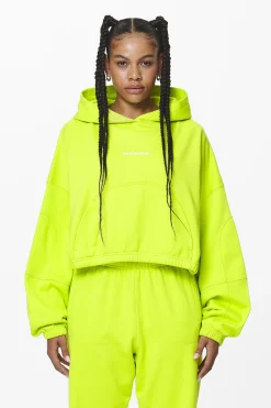 Pegador Hoodies|Skei Logo Oversized Cropped Hoodie Washed Lime Yellow
