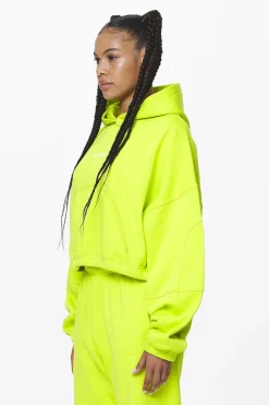 Pegador Hoodies|Skei Logo Oversized Cropped Hoodie Washed Lime Yellow