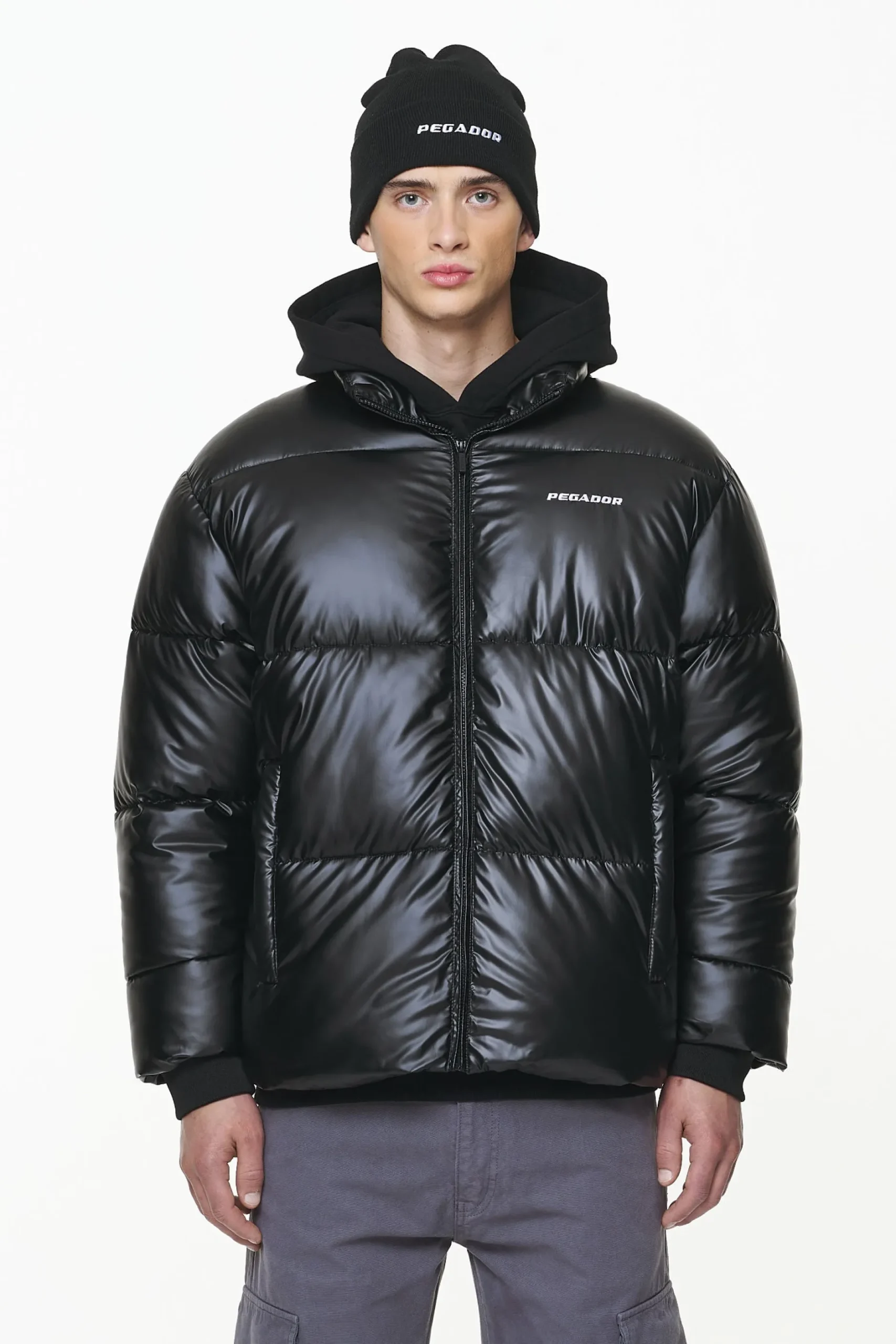 Pegador Jackets|Solin Glossy Puffer Jacket Black