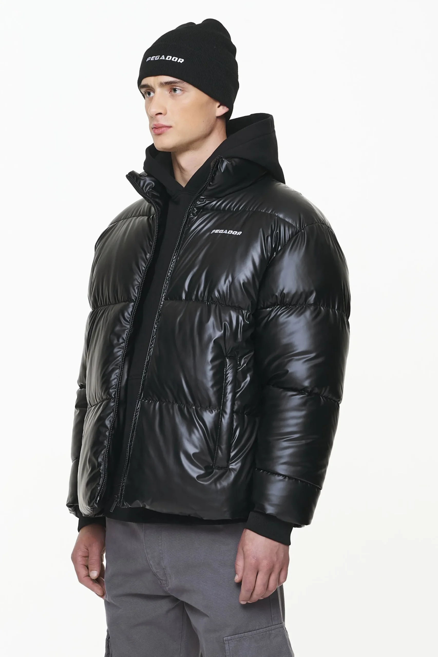 Pegador Jackets|Solin Glossy Puffer Jacket Black
