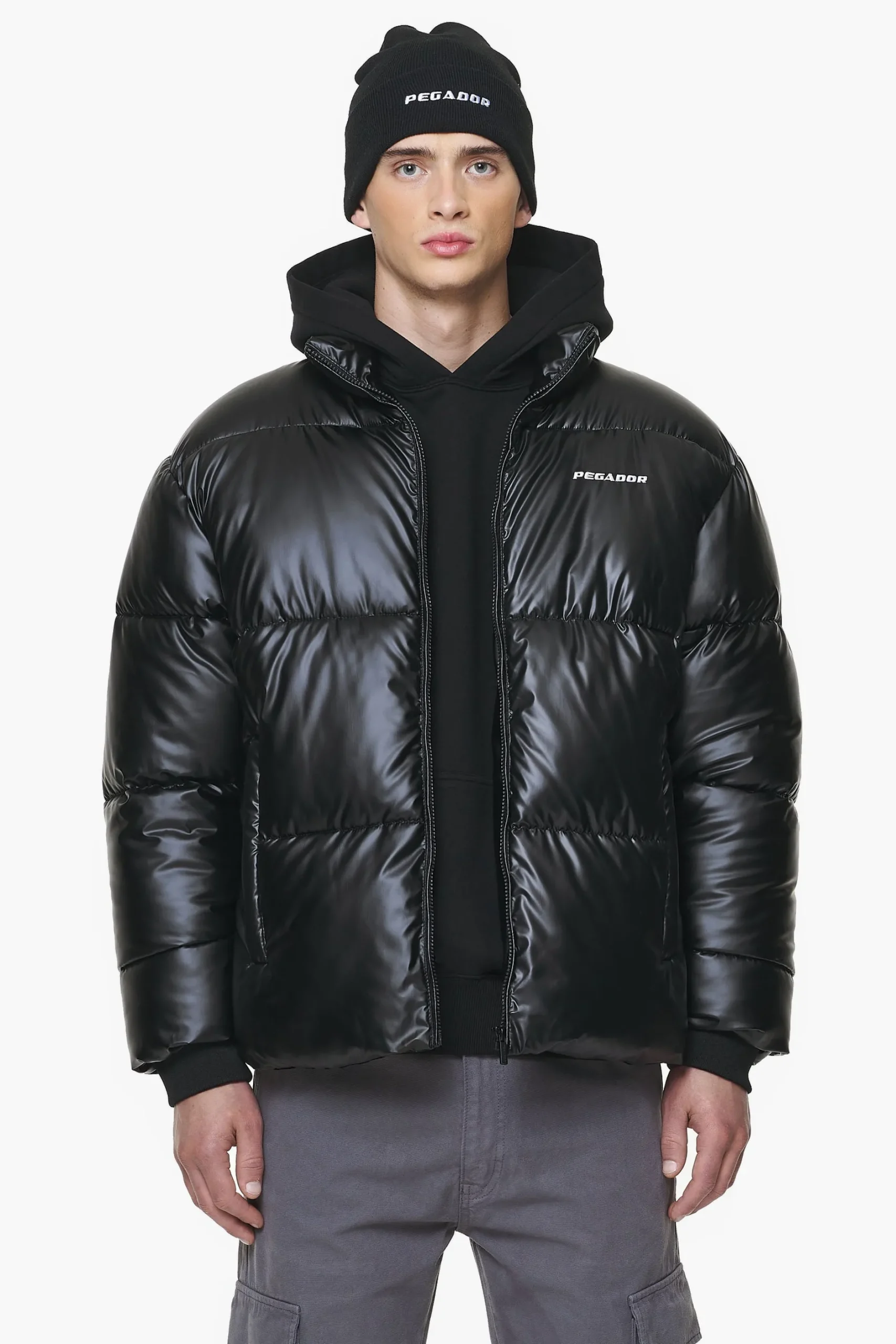 Pegador Jackets|Solin Glossy Puffer Jacket Black