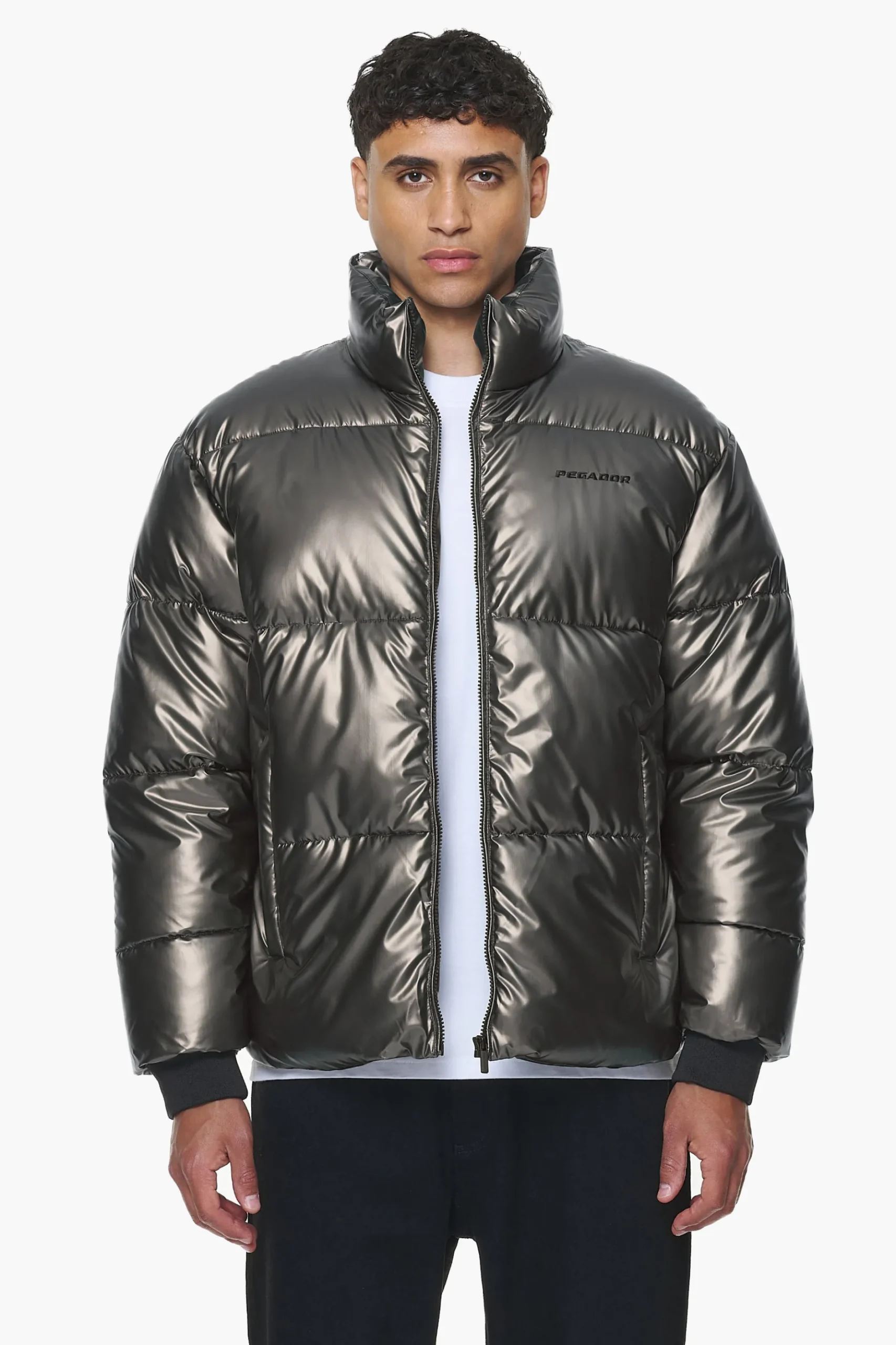 Pegador Jackets|Solin Glossy Puffer Jacket Dark Chrome
