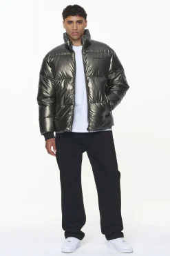 Pegador Jackets|Solin Glossy Puffer Jacket Dark Chrome