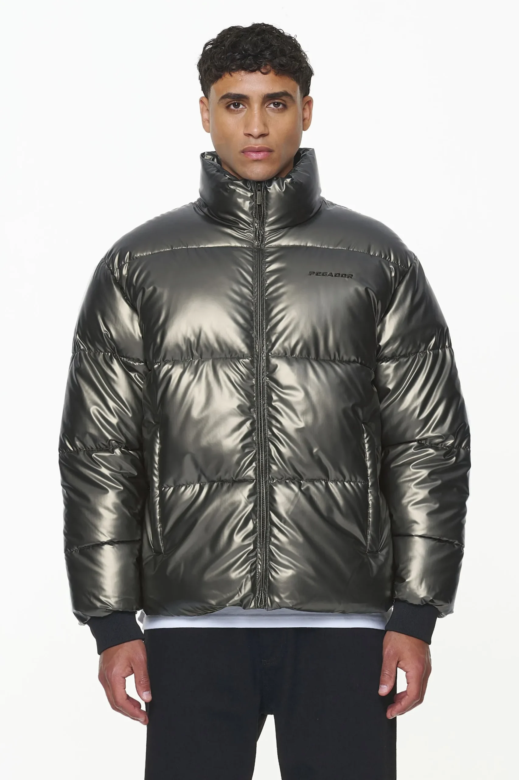 Pegador Jackets|Solin Glossy Puffer Jacket Dark Chrome
