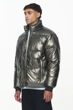 Pegador Jackets|Solin Glossy Puffer Jacket Dark Chrome